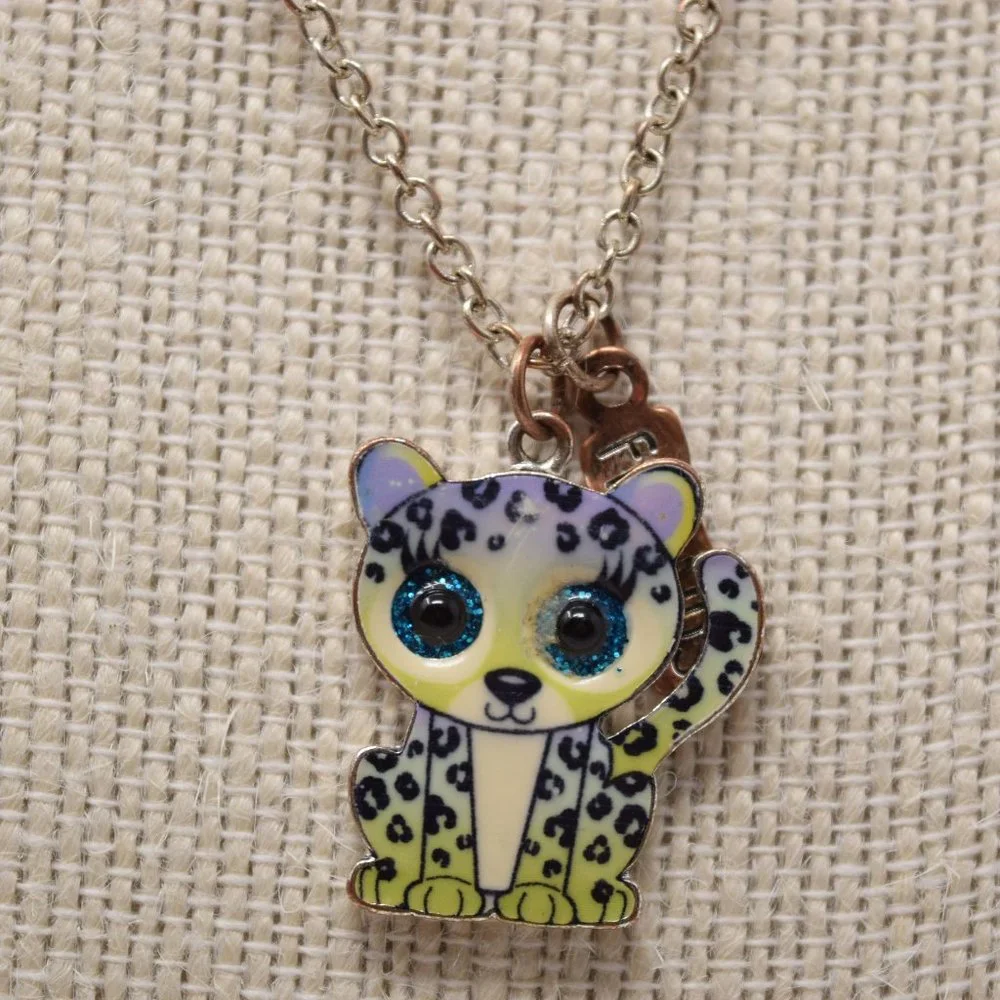 Mini Beanie Boos Friends Necklace Cat Leopard Pendant Glitter Eyes